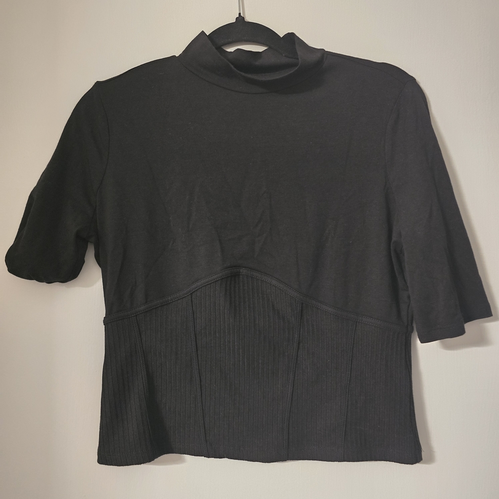 Guess Black Short Sleeve Mock Neck Top